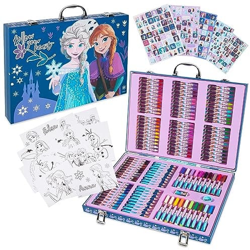 Disney Princesa Set Maletin - Rotuladores, Lápices de Colores, Crayones - Más de 130 Piezas - Estuche de Suministros de Arte (Multicolor Frozen)