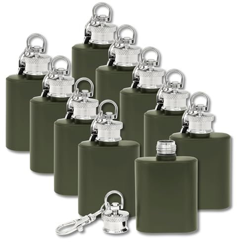 Mini petaca llavero • Negro Plata Verde • Petaca de acero inoxidable pequeña 1oz (30 ml) • Regalos divertidos para hombres • Regalo Hombres • Calendario de Adviento para hombres • Mini regalos (verde