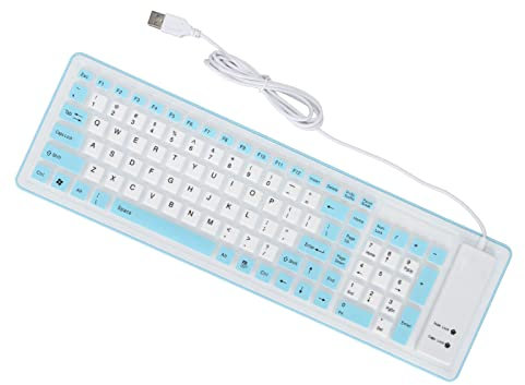 Roll-Up-Tastatur, 103 Tasten, Faltbare Silikon-Tastatur, USB-Kabel, Leichte, wasserdichte, Stummschaltbare, Rollbare Tastatur für PC-Laptop (Blau)