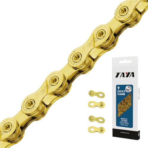 TAYA NOVE-91 Fahrradkette, 9 Gänge, 116 Glieder, Ti-Gold, langlebig und leichtgängig, für Kies und MTB