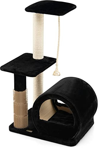 GOPLUS Arbre à Chat 93CM à 3 Niveaux avec Grattoir en Sisal, Perchoir, Plateforme de Saut, Centre d'Activités pour Chats, Style Adorable, 56x40x93cm (Noir)