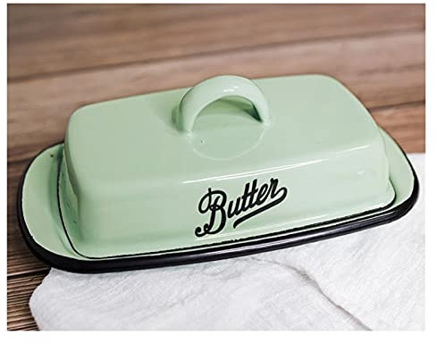 Beurrier Beurrier pour frigo Émail Nostalgique rétro avec couvercle Bac de collection Home Cuisine Vaisselle Bub Box Boîte Boîte de fromage Boîte de rangement Boite Beurre Porcelaine Beurrier ( Color
