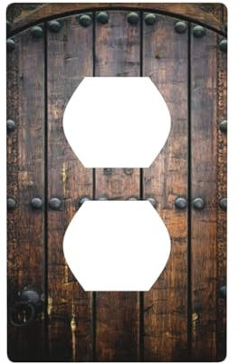 Placa decorativa para interruptor de luz, placa de pared rústica con impresión de puerta de madera, placa de pared en blanco