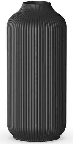 VZMIZA Ribbed Black Ceramic Decorative Vase for Pampas Grass, Small Boho Table Dining Vase (Black, Medium)