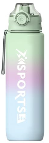 Mi Ko Mi Ka Botella de Agua Deportiva de 1 Litro | Sin BPA | Boquilla para Deporte de Varios Tipos | Opción Con Texto Motivacional (Verde-Azul)
