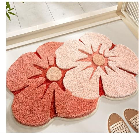 SSDH Badematte Personalisierte Fußmatte Lustiger Teppich Saugfähiger Badezimmerteppich Waschbarer Beflockter Badezimmerteppich rutschfeste Matte (Blume)