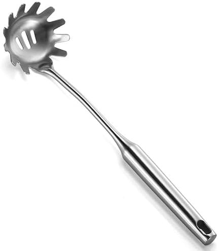 PIQIUQIU Cuillère à spaghetti, cuillère à pâtes en acier inoxydable, cuillère de serveur à spaghetti, serveur de pâtes pour la cuisson des pâtes et spaghetti, passe au lave-vaisselle (35 cm)