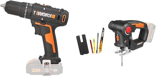 WORX - PACK PETITS PRIX BRICO - Perceuse visseuse à percussion 50Nm + Scie sauteuse sans fil 20V ⌀50 mm - WX370.9 et WX550 (Livrée sans Batterie ni Chargeur)