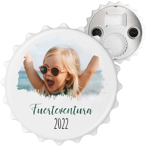 GRAVURZEILE Personalised Bottle Opener in Bottle Cap Shape – Personalised with Your Own Image and Desired Text – For Bottles with Corks and Screw Cap – Fridge Magnet – Abstract