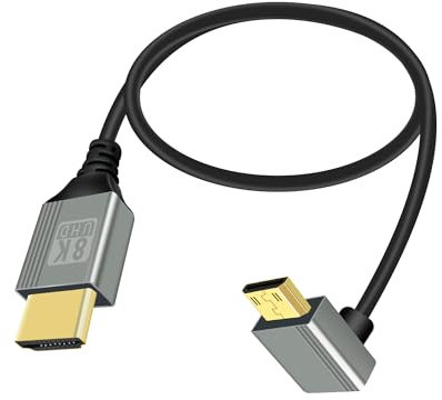 RIIEYOCA Cavo adattatore da 8 K Mini HDMI a HDMI, ad angolo di 90 gradi verso l'alto, mini HDMI maschio a HDMI maschio 8K@60Hz 4K@120Hz 18Gbps High Speed HDMI 2.1 cavo di collegamento (50 cm)