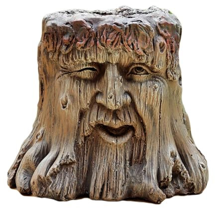 Darthome Tree Stump Face Planter 30cm Resin Heavy Duty Garden Greenman Man Novelty Flower Pot