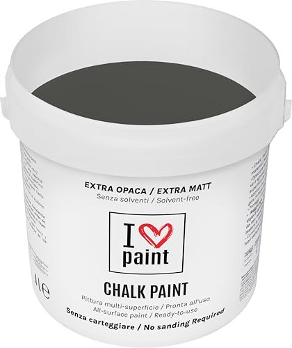 I LOVE CHALK PAINT color Antracita 4 litros - Pintura a la tiza para muebles, paredes y objetos sin lijado - Sin disolventes ni formaldehído - Pintura para decoración efecto tiza a base de agua