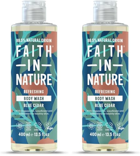 Faith In Nature Natural Blue Cedar Body Wash, Refreshing Shower Gel, Vegan and Cruelty Free, No SLS or Parabens, 400 ml (Pack of 2)
