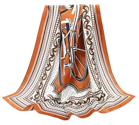 ANDANTINO Schal aus 100% reiner Maulbeerseide, 88,9 cm, groß, quadratisch, leicht, Kopftuch, Damen-Haarband, mit Geschenkverpackung, Weiß/Braun, Large