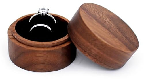 VZU Ringbox Holz, Ringschatulle Hochzeit, 2 Slots für Verlobungsring Box, Handgefertigte Ringschachtel, Schmuckaufbewahrung Klein, Ringkästchen, Ring Schatulle für Vorschlag, Verlobung, Hochzeit