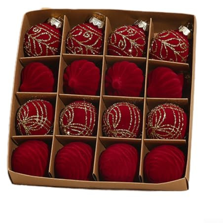 16-teilige bruchsichere Weihnachtskugel-Ornamente, Samt-Glitzerkugeln, 6 cm und 8 cm Christbaumkugeln Ornamente Weihnachtsschmuck (A)