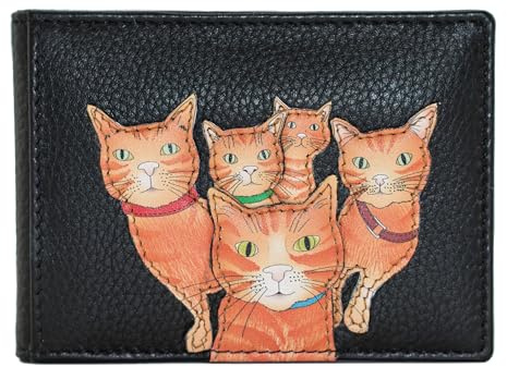 Mala Leather RFID Protected Kitty Crew Cat Cats Card ID Leather Holder (Black)