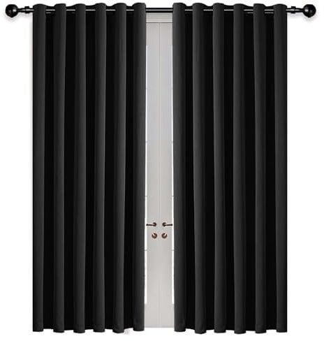 BedLooms Blackout Eyelet Curtains Thermal Insulated Extra Long Black Curtains for Bedroom 90x90 Inch Energy Efficient Curtain 2 Panels with 2 Tie Backs