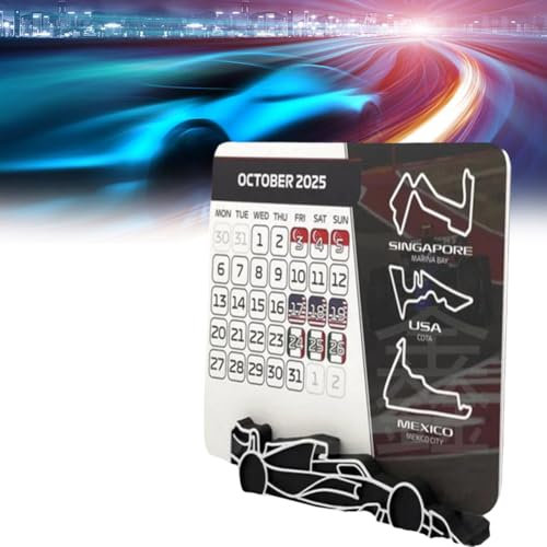 SHANGYU F1-Kalender 2025, Tischkalender 2025 mit F1-Autoständer, F1-Rennplan-Kalender,Formel 1 Rennkalender,Formula 1 2025 Calendar,2025 Desktop-Kalender für Motorsport-Fans,Renn-Tischkalender 2025