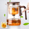Tetera de cristal para separación de agua con filtro y mango de imitación de madera - Tetera mágica, diseño innovador para disfrutar del té uniformemente, tetera transparente con infusor, hogar, lugar