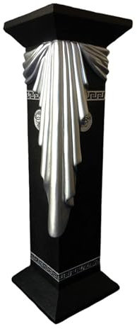 CINAR Griechische Dekosäule mit Goldener Drapierung, Antik Beistelltisch, 100 cm Höhe, 37 cm Breite, Weiß (Schwarz-Silber)