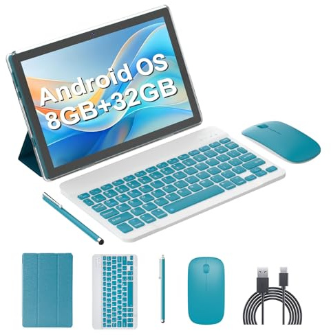 Tablet Android OS 2 in 1, tablet da 10 pollici con tastiera e custodia per mouse, con pennino capacitivo protettivo da 10,1 pollici, 8 GB + 32 GB, supporto di espansione da 1 TB 2 MP + 8 MP, doppia