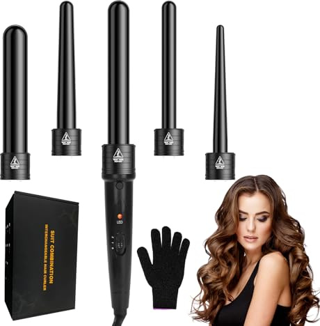 Anluomafuy 5 in 1 Lockenstab Set, Keramischer Lockenstab Set mit Verschiedenen Aufsätzen, Austauschbare Welleneisen mit 2 Einstellbare Temperatur, Lockenwickler Kit für Große und Kleine Locken