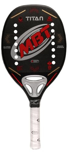 MBT TITAN, Raquette Beach Tennis 100% Fibre de Carbone 3K - Surface rugueuse - Eva High Power - Légère et équilibrée - Profil 20mm - Étui inclus