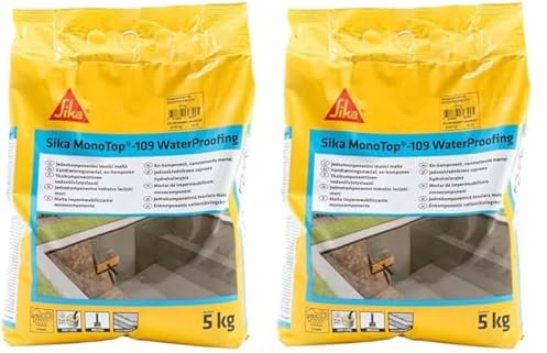 Sika - Sika Monotop 109 Waterproofing, Grigia - Malta cementizia monocomponente - Per muri di fondazione, serbatoi, ecc. - Impermeabilizzante - 5kg (Confezione da 2)