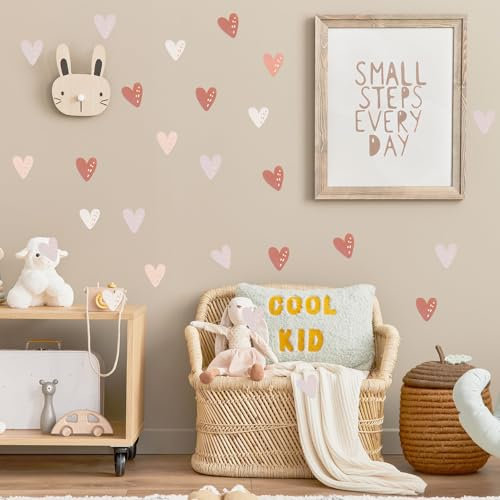 12 Bögen Herzmuster Wandtattoo Kinderzimmer, 144 Wandsticker Kinderzimmer,Wandsticker, Kleine Wanddekorationen, Aufkleber, Kinderzimmerdekorationen, PVC-Material,Diy-Wanddekoration,Böhmischer Stil