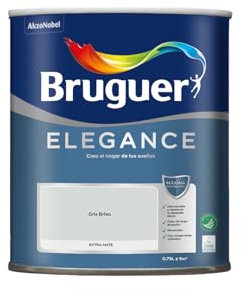 Bruguer Elegance Pintura Monocapa Extra Mate para Paredes y Techos, Interior y Exterior protegidos, Ultra Lavable, Resistente al Desgaste y Manchas, Con conservante Antimoho, Gris Brisa 750 ml