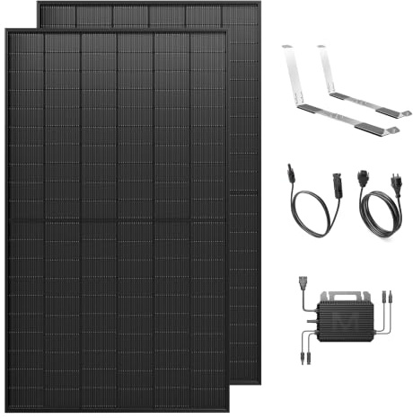 Solakon® 1000W Balkonkraftwerk mit Halterung (Flachdach) - Balkonkraftwerk 800W komplett Steckdose - 800 Watt Wechselrichter - Solaranlage Komplettset - 500W bifaziale Solarmodule inkl. Zubehör