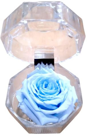 Genérico Rose éternelle bleu ciel dans une boîte à bijoux. Cadeau original. Rose bleue préservée. Rose bleue naturelle préservée. Décoration élégante. Cadeaux amoureux, anniversaire, anniversaire de