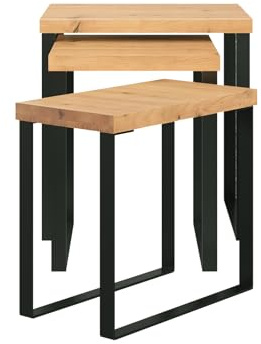 Woodkings Satztische Sydney Massivholz Wildeiche I 3er Set Couchtisch I Wohnzimmertisch Sofatisch Beistelltisch Holz I stabelbar auch für Esszimmer, Flur oder Bad