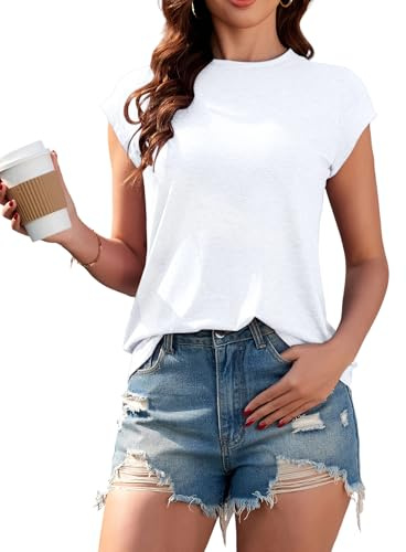 SENBATU Tshirt Damen Tops Sommer Rundhals Oberteile Damen Elegant Basic Bluse Kurzarm Tank Top Business Outfit Casual