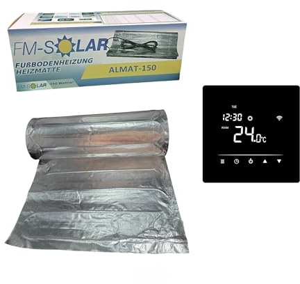 FM-SOLAR 1m² Elektrische Fußbodenheizung 150W/m² elektro Bodenheizung ALU + Thermostat Funk Weiß