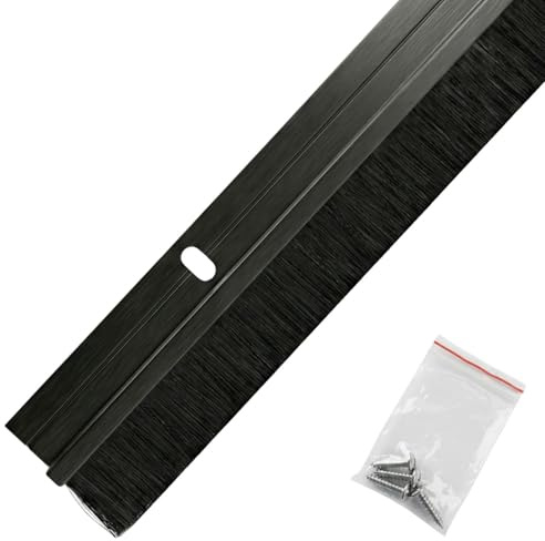 Lumonic Joint de sol de porte de 1m avec brosse de 20mm | Profil en aluminium noir | Économise sur les coûts de chauffage | Vissable + Découpable | Joint de sol de porte comme boudin d’air, protection