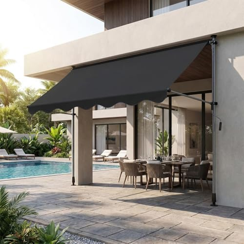 WoRaum Senkrechtmarkise Außen Balkon – Sichtschutz & Sonnenschutz mit Höhenverstellung 2,1-3m, 180g Polyester, inkl. Montagezubehör (Kurbel, Gestänge aus Stahl,Hellgrau,300cm)