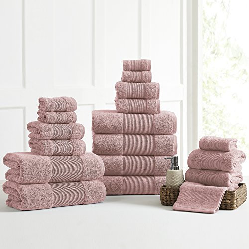 Modern Threads - Air Cloud 18-teiliges Handtuch-Set aus 100% Zero-Twist Baumwolle – Badetücher, Handtücher und Waschlappen – super saugfähig und schnell trocknend – 500 g/m² – weich und plüschig, rosa
