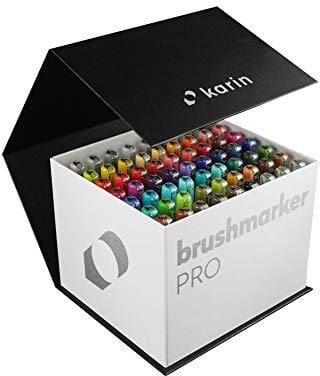 KARIN Megabox Brushmarker PRO set. 60 Farben Brushpens auf Wasserbasis geeignet zum Malen, Zeichnen und Handlettering, 1 stück (63er Pack)