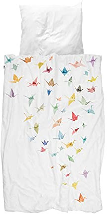 Snurk® - Kinder Bettwäsche Set, Crane Birds Bettwäsche, 135 x 200 cm, inkl. 1 Kissenbezug 80 x 80 cm, aus 100% Bio-Baumwolle