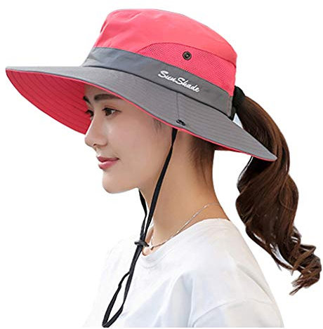 WITERY Frauen Sonnenhut UV-Schutz Sommer Eimer Hut Faltbar Breite Krempe für Reisen Wandern Angeln Strand Wassermelone, wassermelone, M