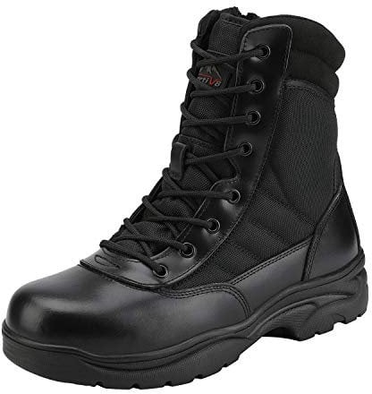 NORTIV 8 Stivali da Lavoro Tattici Militari da Uomo Stivali da Combattimento da Moto in Pelle con Cerniera Laterale,Size 43,Nero,Trooper