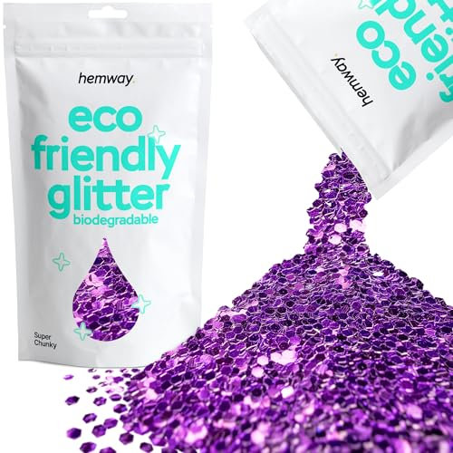 Hemway Eco Friendly Biodegradable Glitter - Purple | Super Chunky Plant-Based Metallic Flakes for Arts & Resin Crafts | Bio Supplies for Festival, Hair, Face, Body & Nail Art Decoration | 100 g