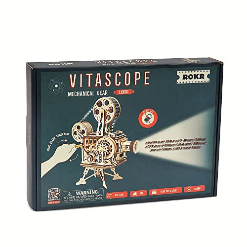 Robotime LK601 Vitascope Mecanischer Filmprojektor Bausatz aus Holz hergestellt, Maße: 23 x 13.3 x 25.5 m, Teile: 183 Stück