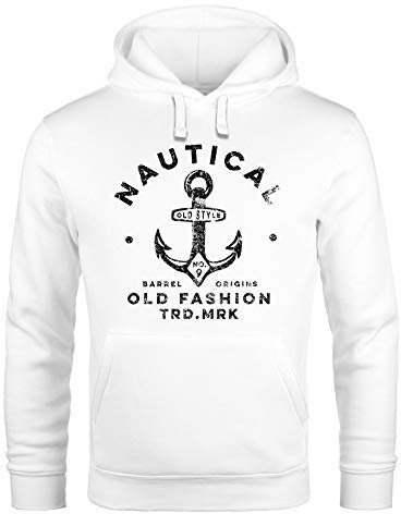 Neverless® Hoodie Herren Anker Motiv Nautical Kapuzen-Pullover Männer Fashion Streetstyle weiß S