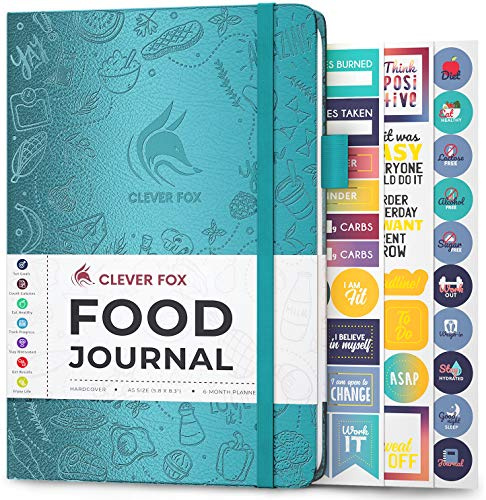Clever Fox Food Journal for Women & Men, Weight Loss Tracker, Aquamarine | Compact 14.5 x 21cm daily diet diary, food & fitness log, track meals, calories & nutrients, calorie counting notebook