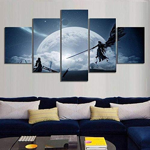 YFTNIPL Leinwand Wandbild 5 Teilig Leinwand Bilder Final Fantasy Gaming Wandkunst Wohnkultur Hd Druck 5 Stück Poster Modern Wand Aufhängen Mit Rahmen Wohnzimmer Dekoration Geschenk