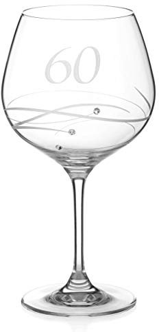 DIAMANTE Swarovski 60th Birthday or Anniversary Gin Copa – Single Crystal Gin Glass with a Hand Etched “60” - Embellished with Swarovski Crystals