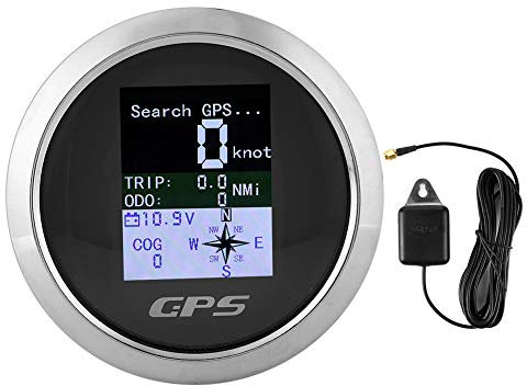 EVGATSAUTO Tachometer, 85 mm rostfreier wasserdichter GPS-Tachometer Digitale Anzeigen für Auto-Bootsingenieur(Schwarzes Zifferblatt)